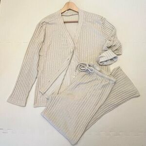 Lake & Dawn Ribbed Loungewear Set Heathered Neutral Beige Size Large